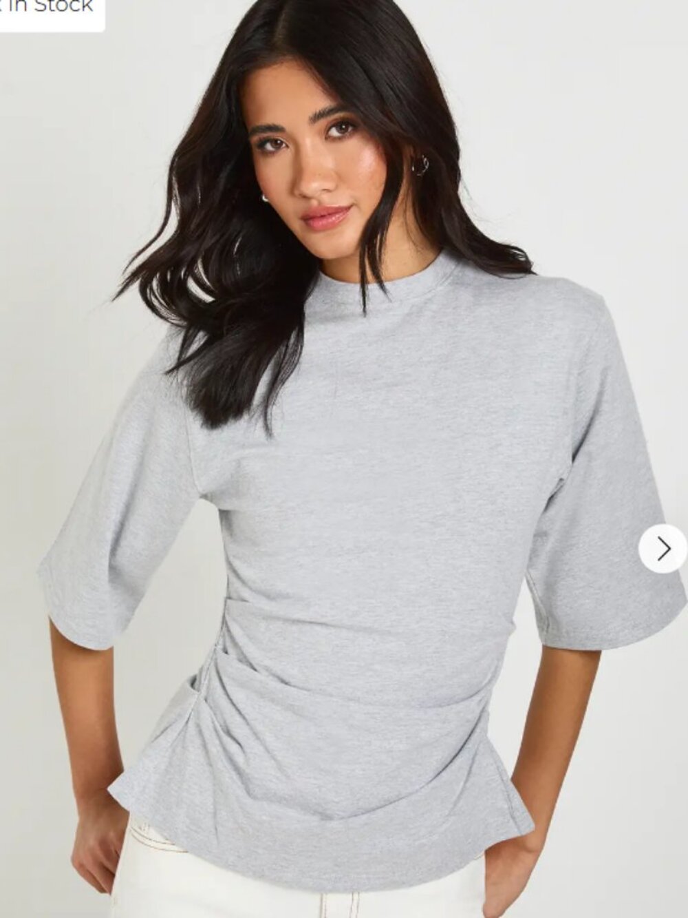 BOOHOO Ash Grey Ruched Side Cinched T-Shirt Crew Neck Top 8